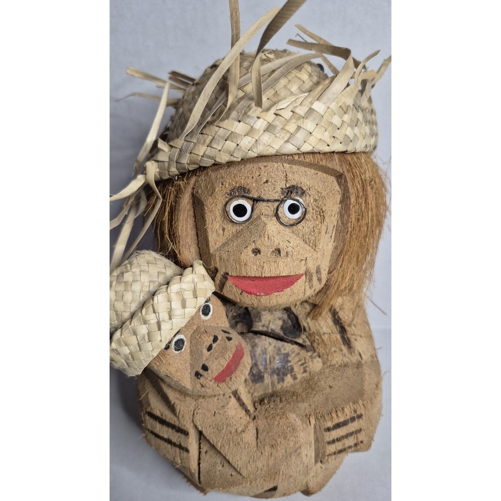 Coconut Monkey Bank  Brown Handcrafted‎ Folk Art - Picture 2 of 8